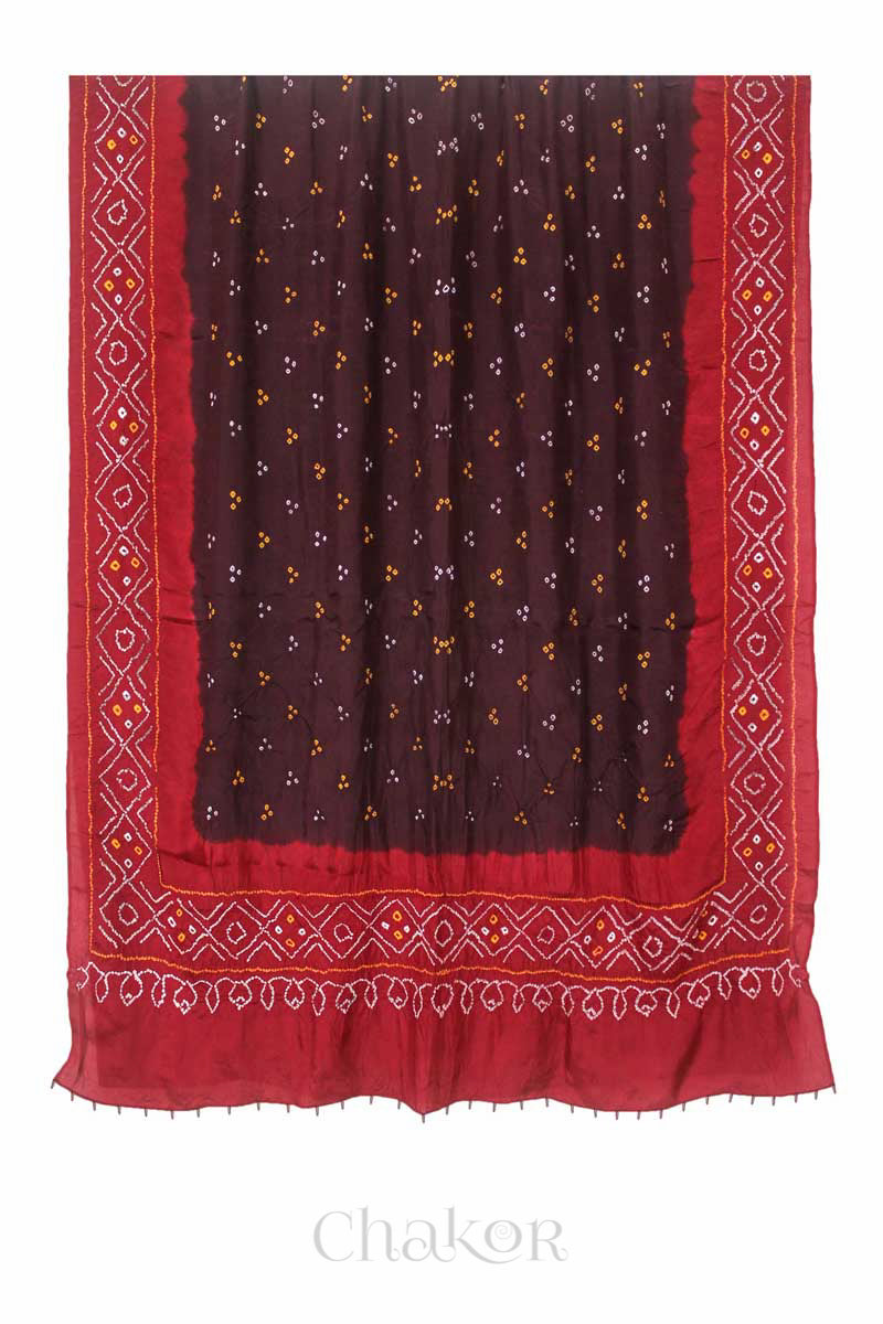 Maroon Red Bandhani Mulberry Silk Dupatta