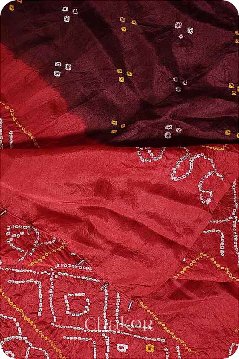 Maroon Red Bandhani Mulberry Silk Dupatta