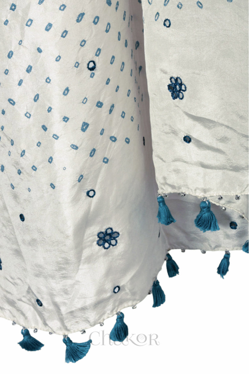 Offwhite Bandhani Mulberry Silk Dupatta
