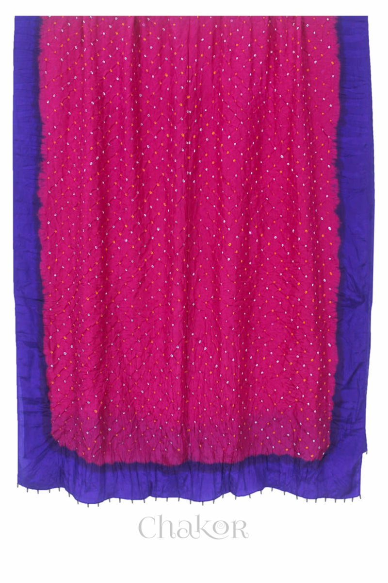 Pink Purple Bandhani Mulberry Silk Dupatta