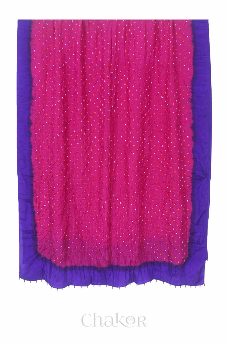 Pink Purple Bandhani Mulberry Silk Dupatta