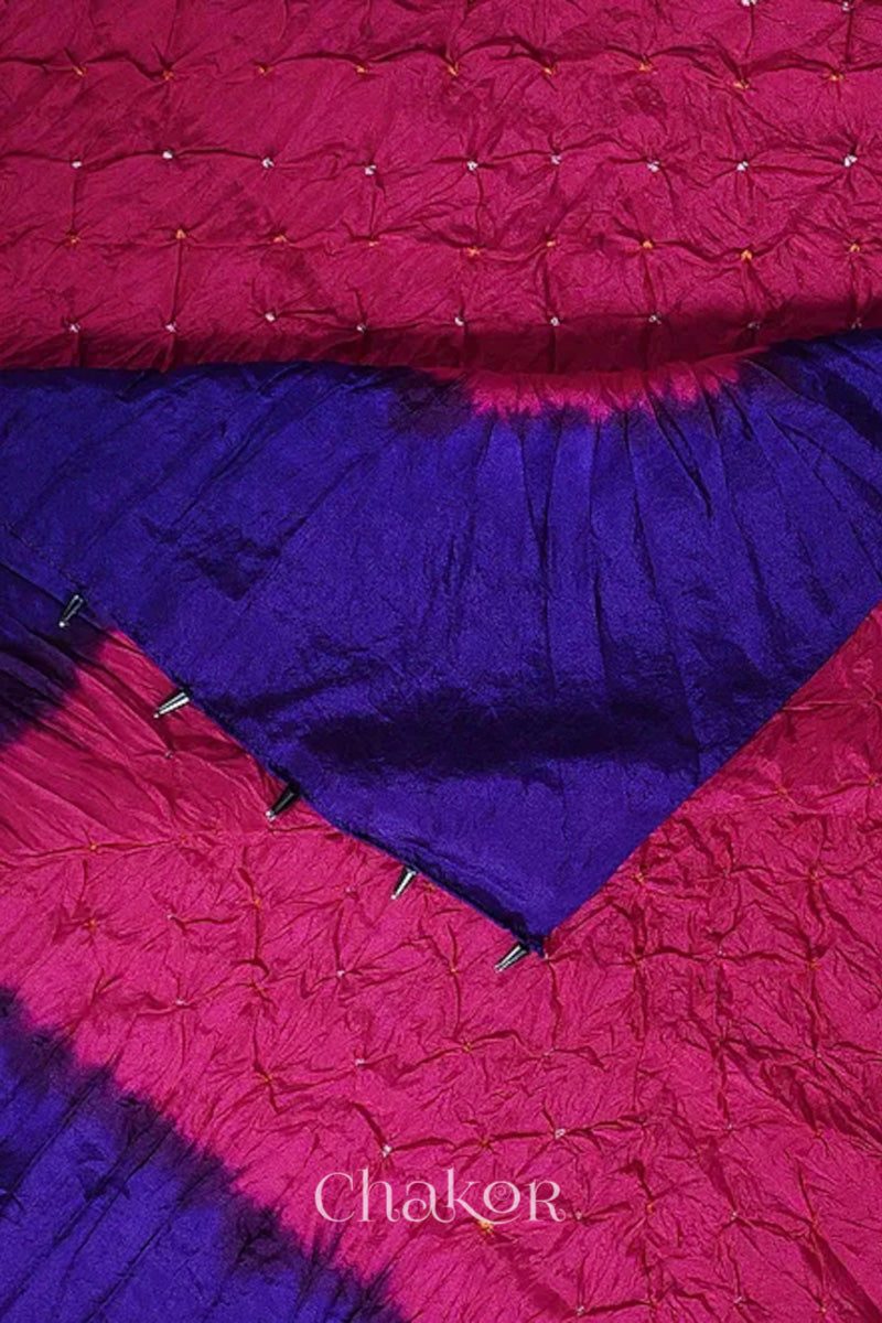 Pink Purple Bandhani Mulberry Silk Dupatta