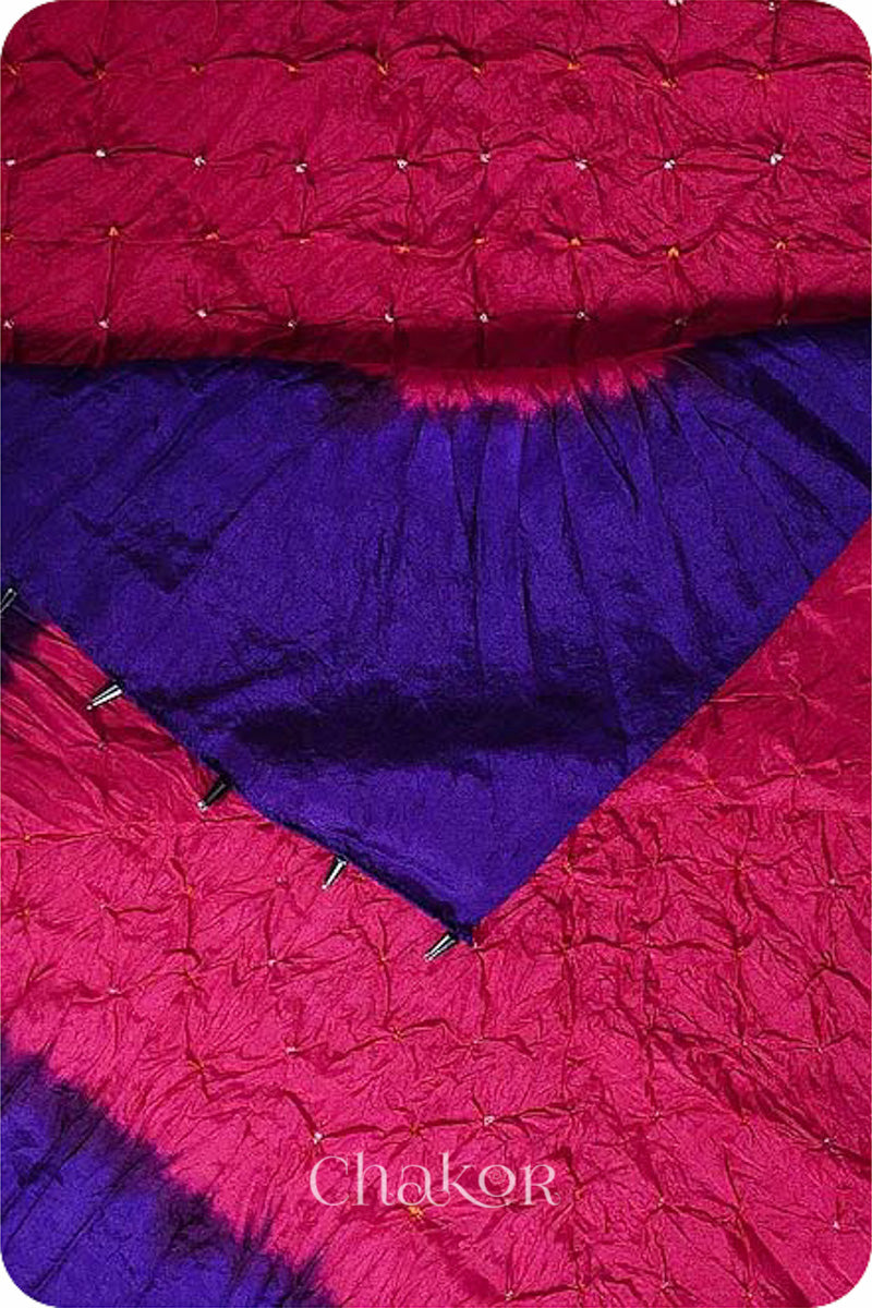 Pink Purple Bandhani Mulberry Silk Dupatta