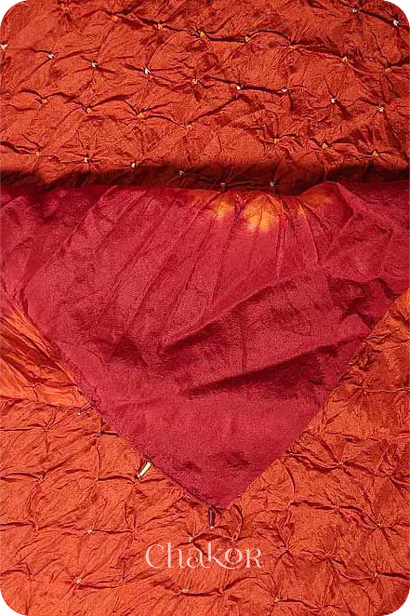 Orange Red Bandhani Mulberry Silk Dupatta