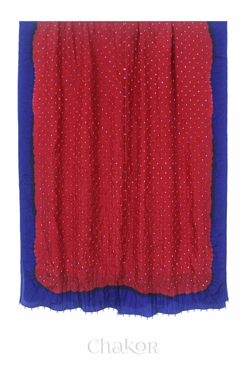 Red Navy Bandhani Mulberry Silk Dupatta