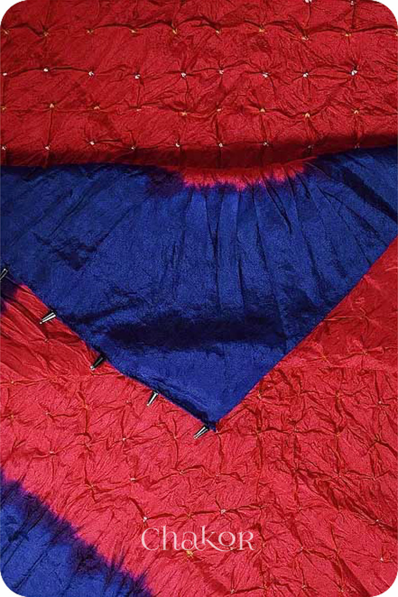 Red Navy Bandhani Mulberry Silk Dupatta