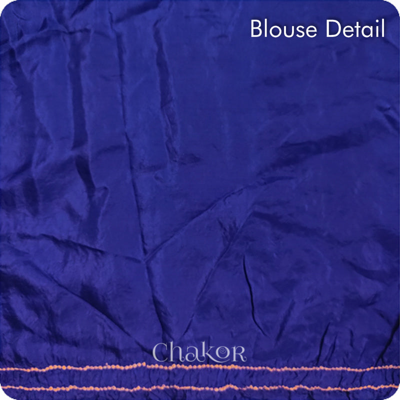 Chakor's traditional Magenta Navy bandhani embroidered mulberry silk saree.