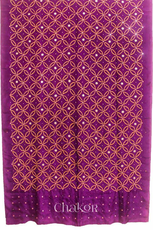 Chakor's traditional Purple bandhani embroidered mulberry silk saree.
