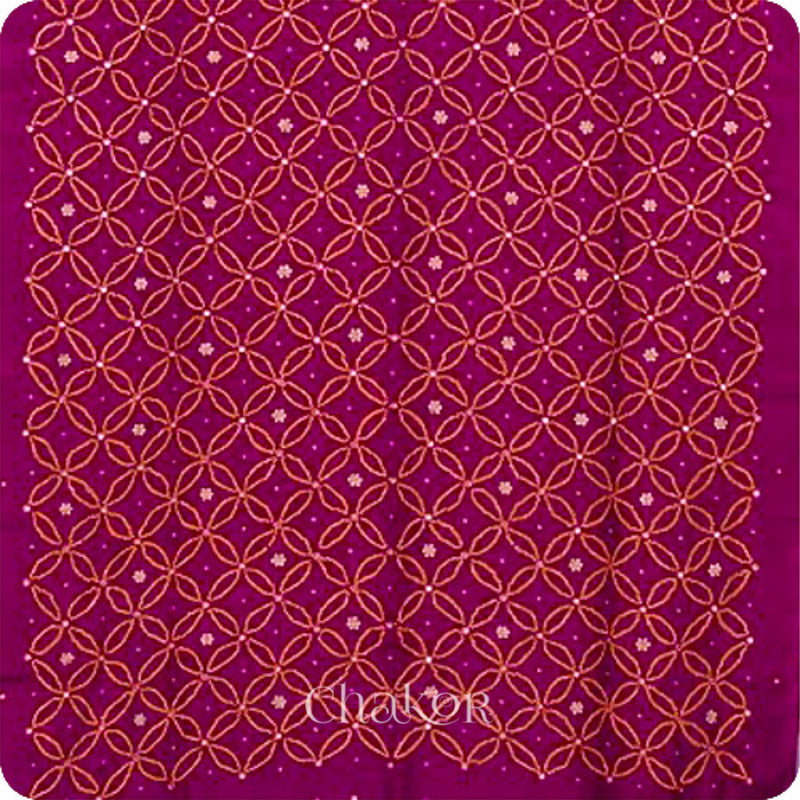 Chakor's traditional Purple bandhani embroidered mulberry silk saree.