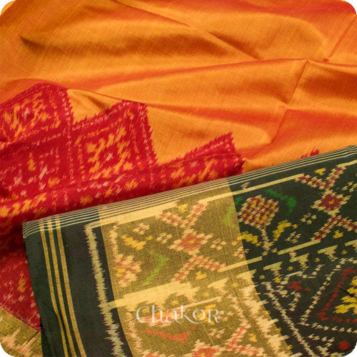 Orange Red Patola Mulberry Silk Saree