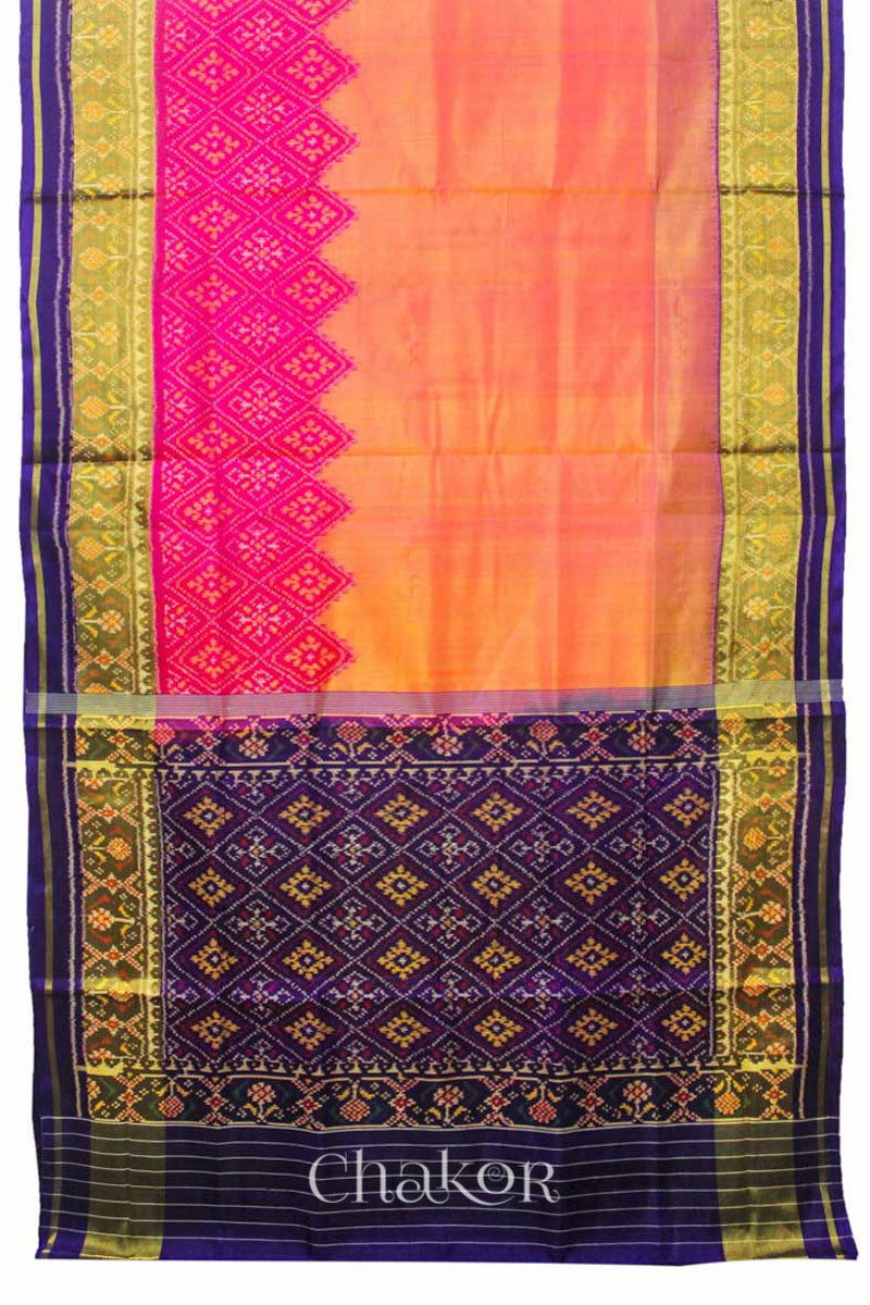 Peach Pink Patola Mulberry Silk Saree