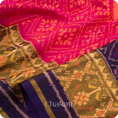 Peach Pink Patola Mulberry Silk Saree