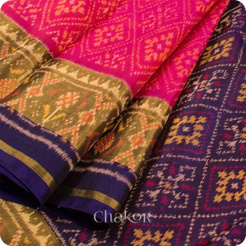 Peach Pink Patola Mulberry Silk Saree