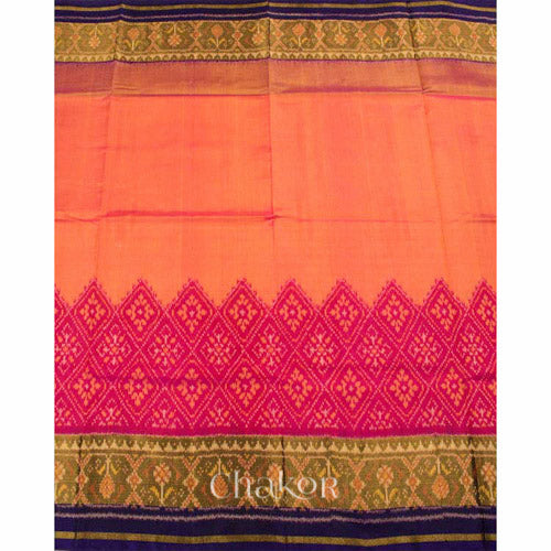 Peach Pink Patola Mulberry Silk Saree