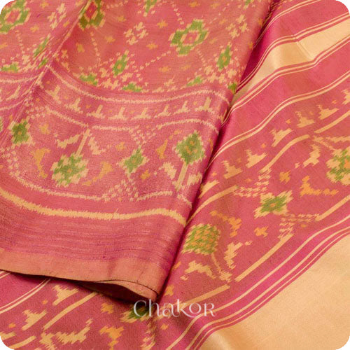 Coral Patola Mulberry Silk Saree