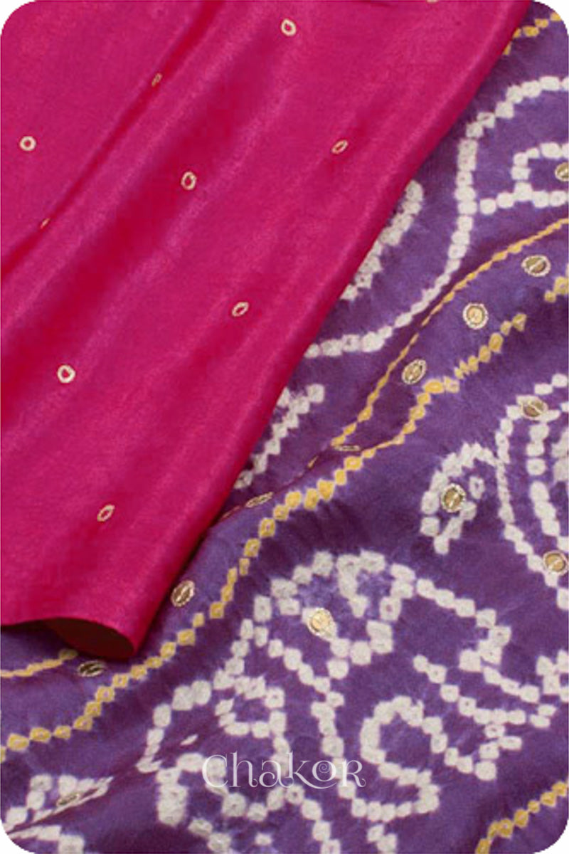 Chakor's traditional Pink Wine bandhani pure silk saree with embroidery