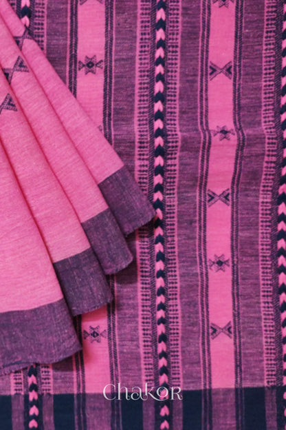 Handloom Pink Bhujodi Kala Organic Cotton Saree by Chakor.
