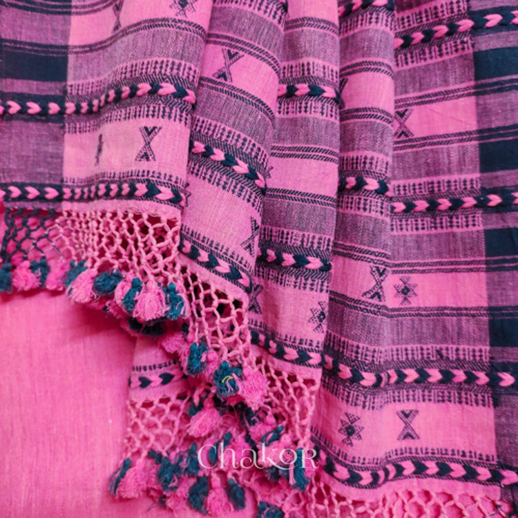 Handloom Pink Bhujodi Kala Organic Cotton Saree by Chakor.