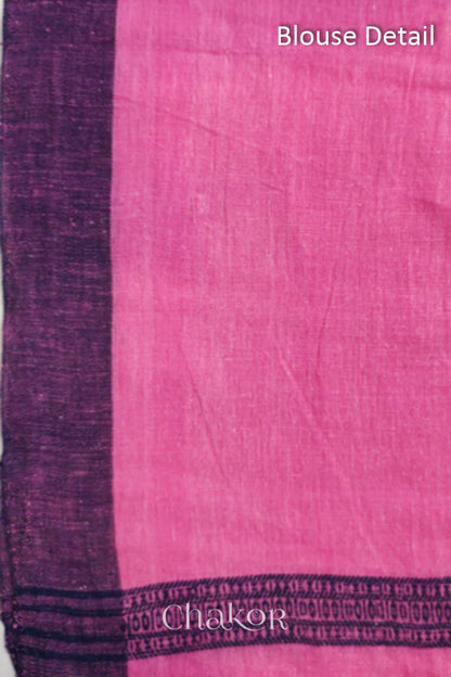 Handloom Pink Bhujodi Kala Organic Cotton Saree by Chakor.