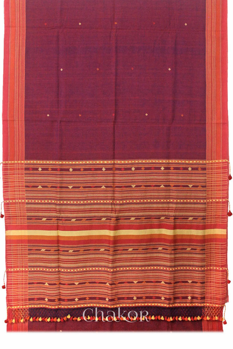 Handloom Maroon Bhujodi Cotton Saree by Chakor.