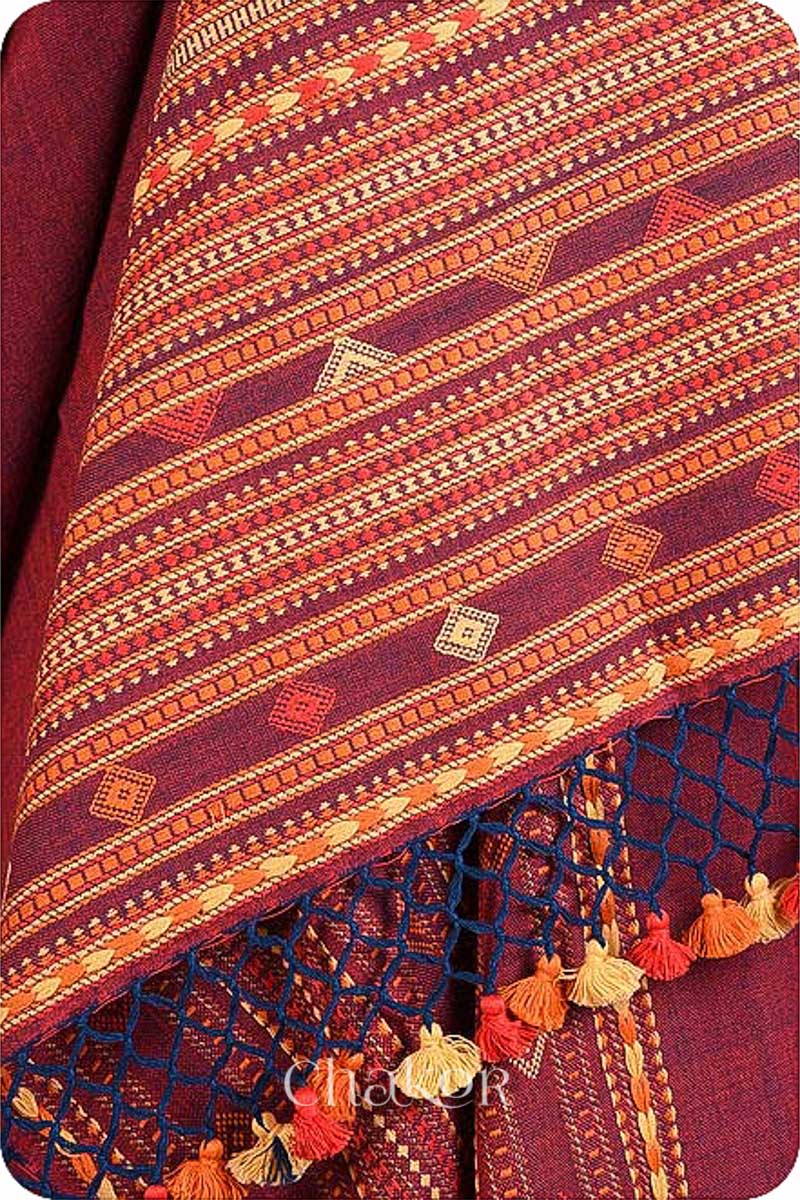 Handloom Maroon Bhujodi Cotton Saree by Chakor.