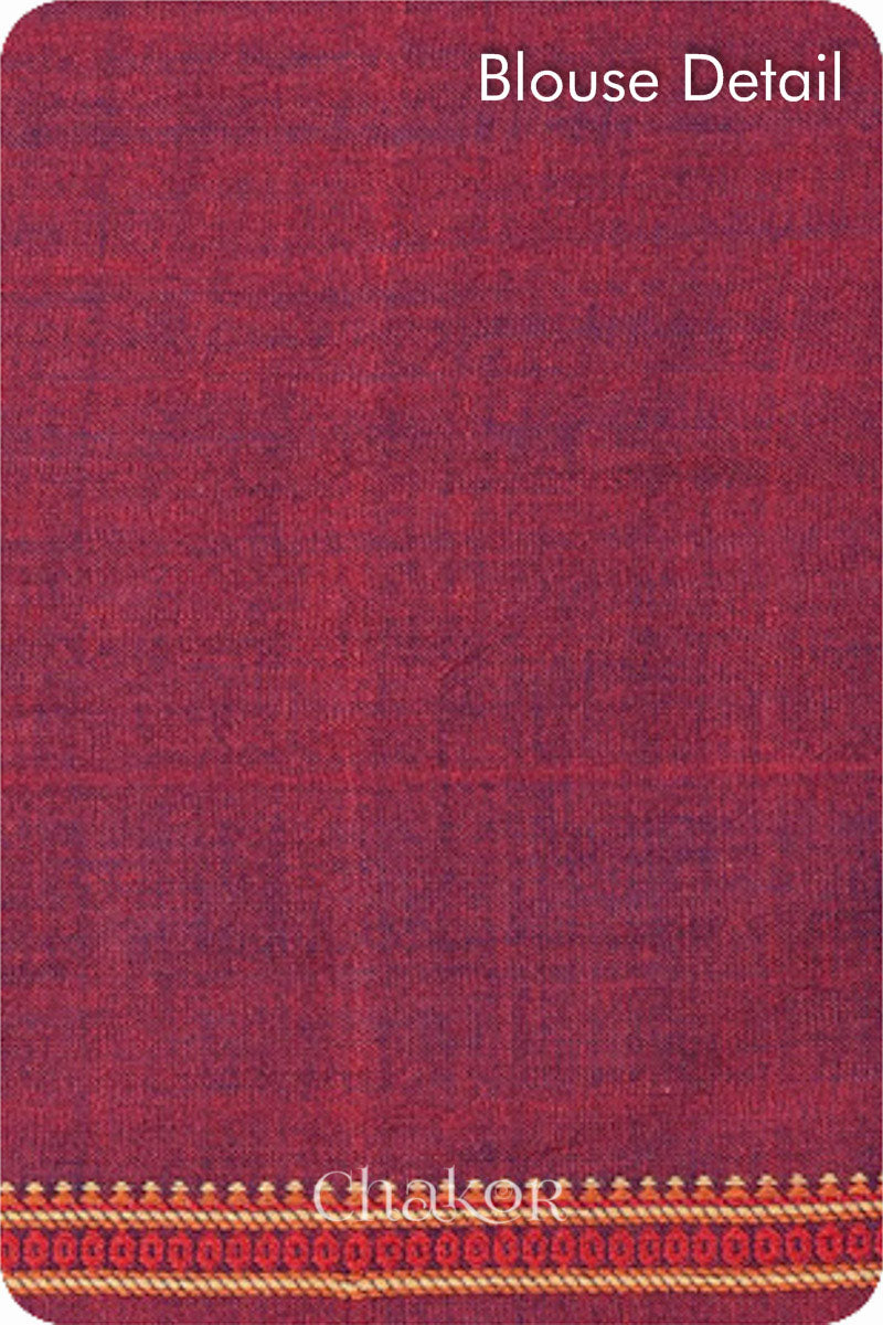 Handloom Maroon Bhujodi Cotton Saree by Chakor.