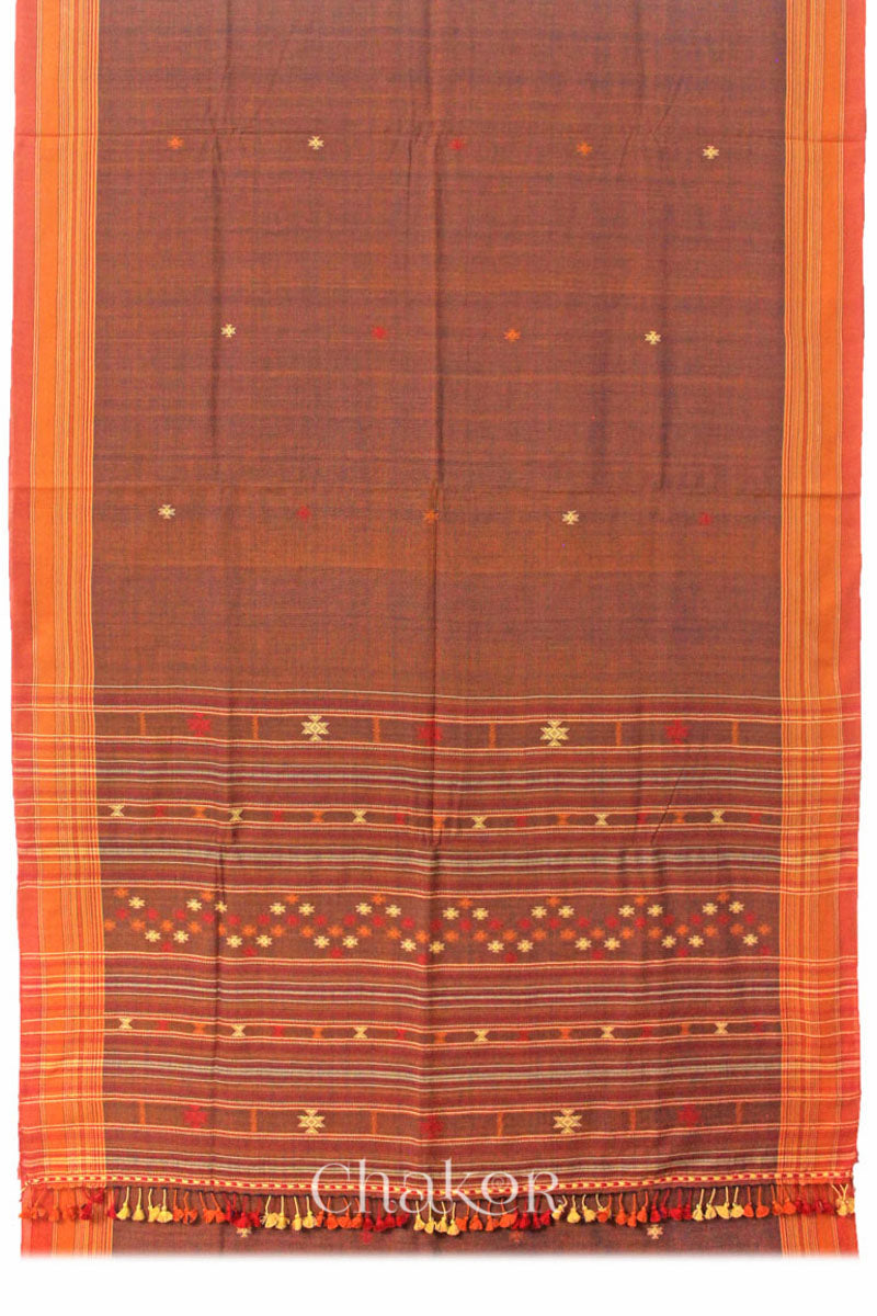 Handloom Rust Bhujodi Cotton Saree by Chakor.