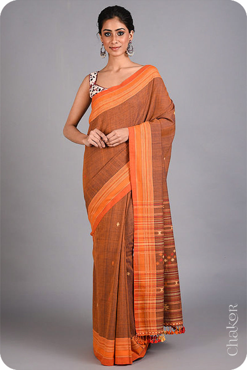 Handloom Rust Bhujodi Cotton Saree by Chakor.