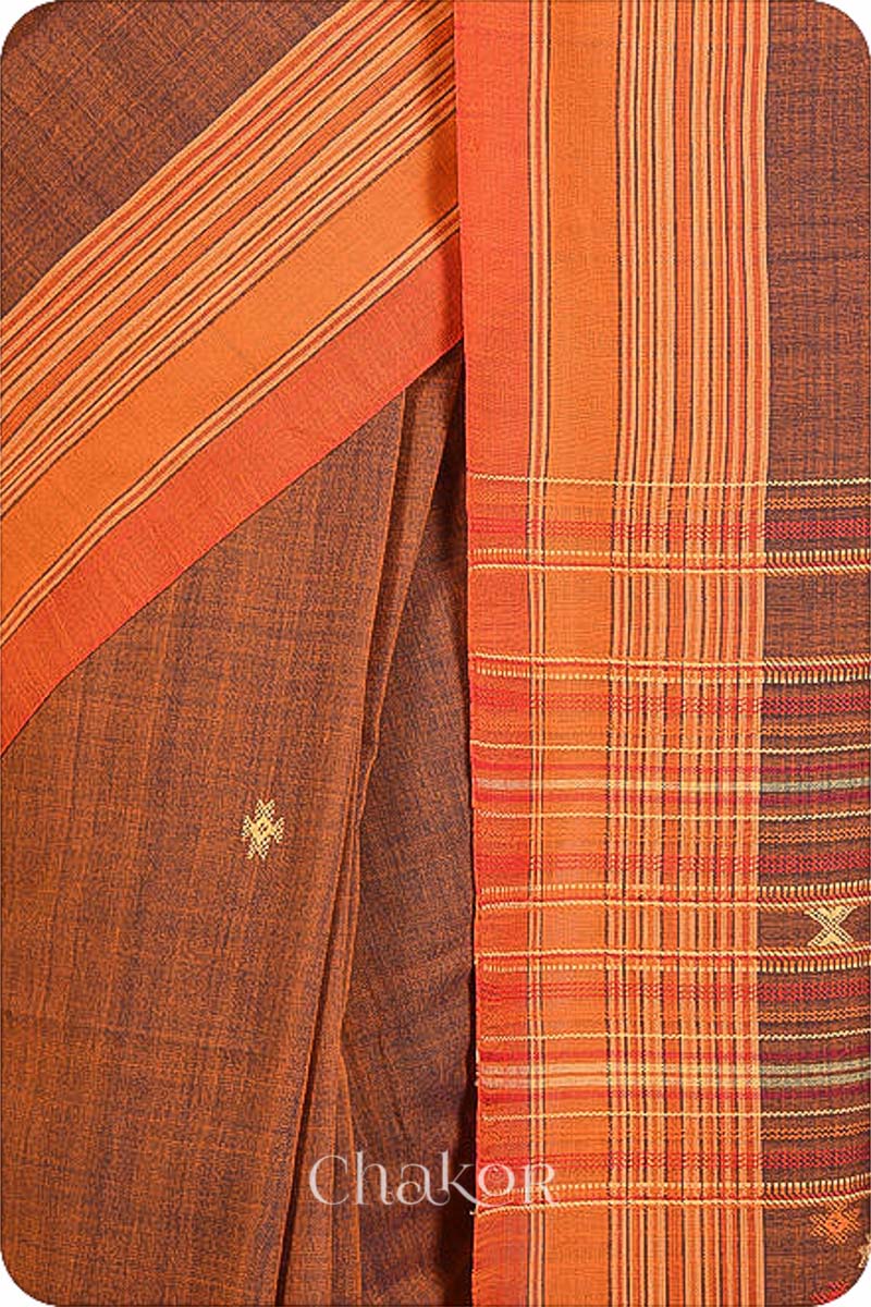 Handloom Rust Bhujodi Cotton Saree by Chakor.