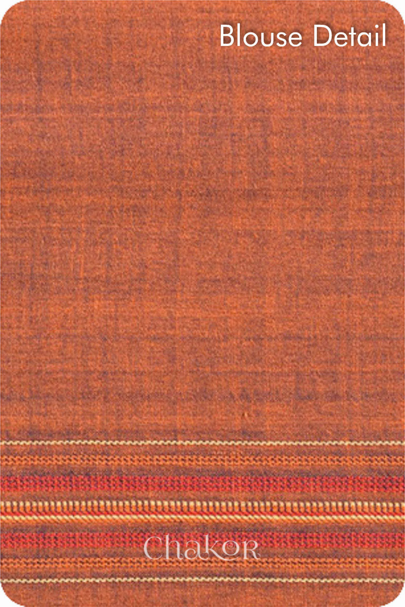 Handloom Rust Bhujodi Cotton Saree by Chakor.