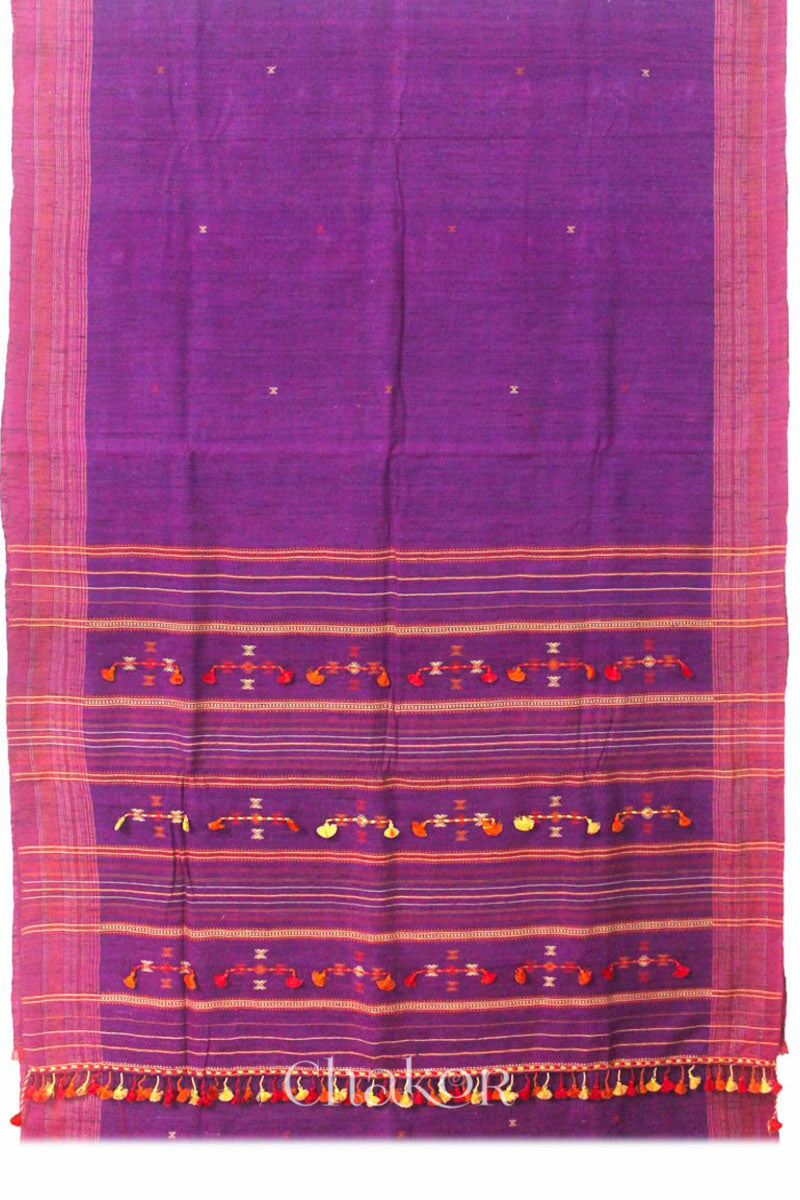 Handloom Purple Pink Bhujodi Tussar Silk Cotton Saree by Chakor.