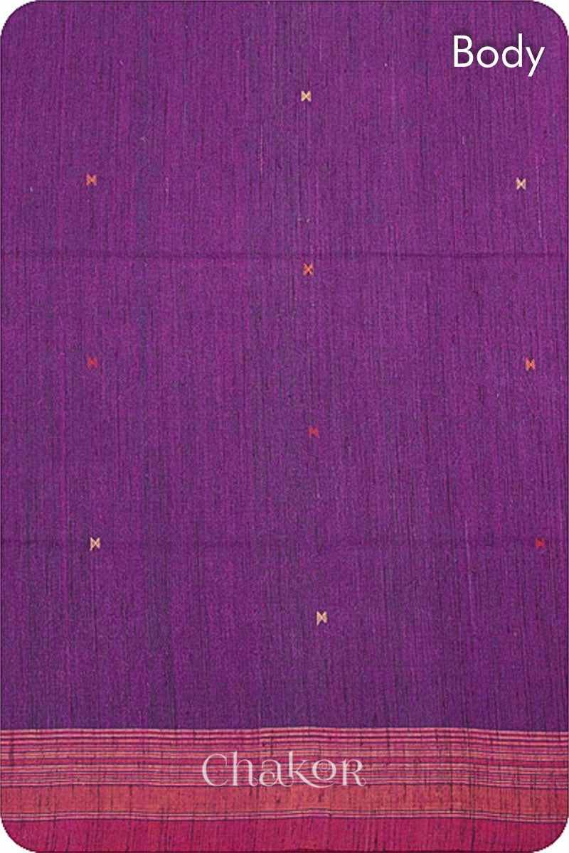 Handloom Purple Pink Bhujodi Tussar Silk Cotton Saree by Chakor.