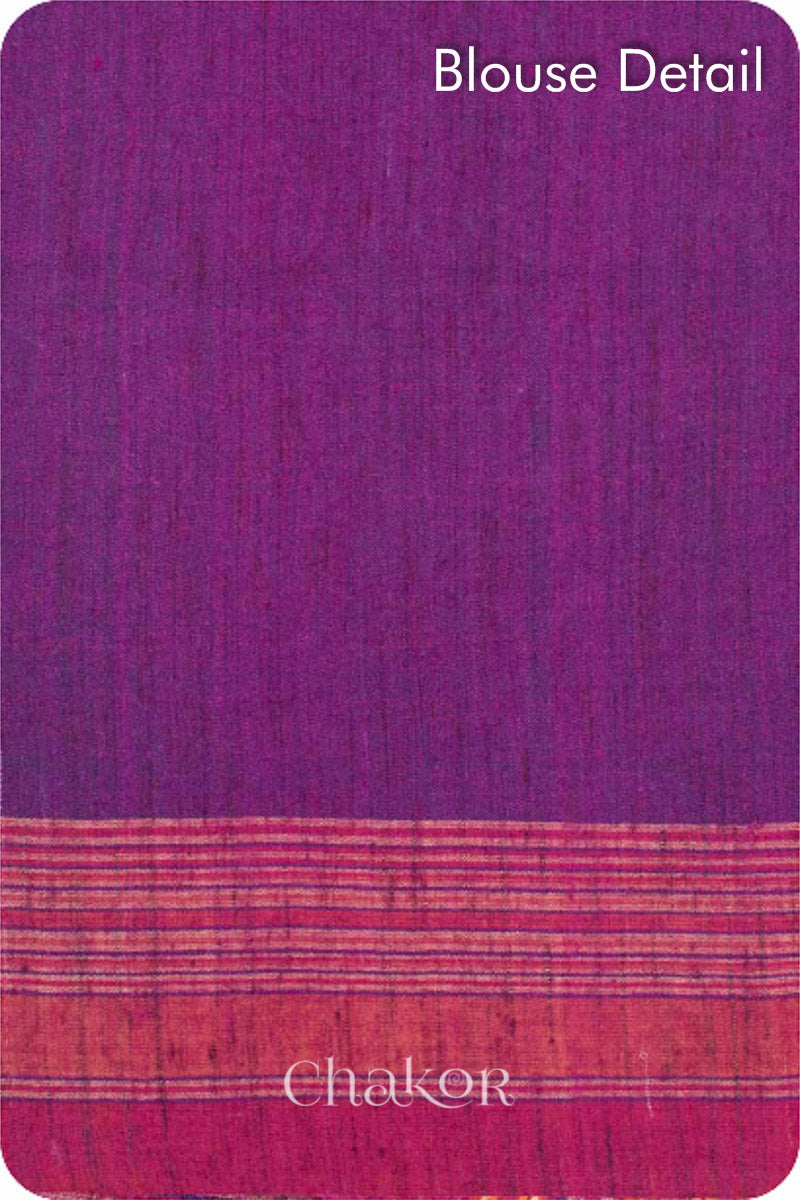 Handloom Purple Pink Bhujodi Tussar Silk Cotton Saree by Chakor.