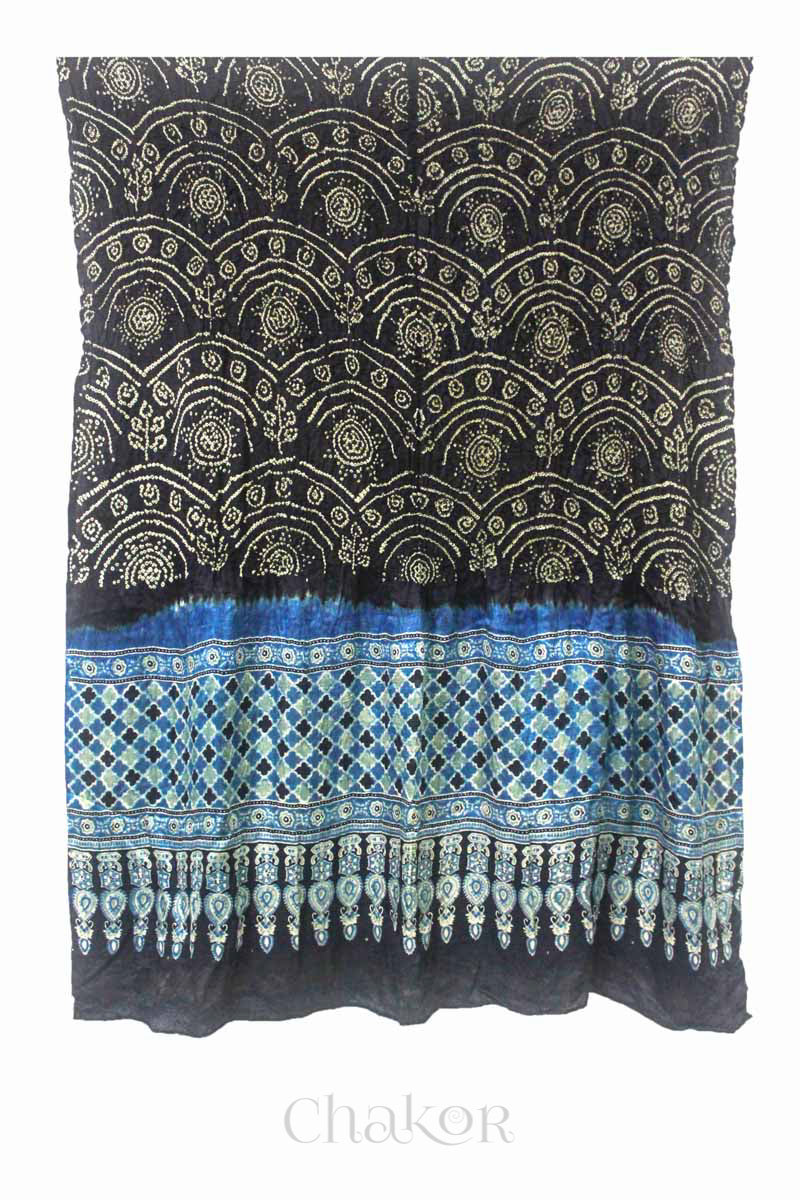 Black Indigo Bandhani Ajrakh Silk Dupatta