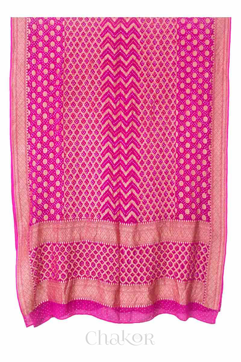 Pink Banarasi Silk Bandhani Dupatta