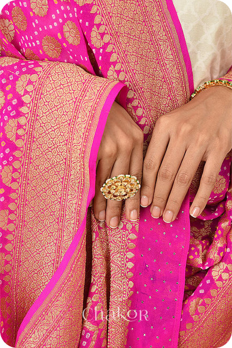 Pink Banarasi Silk Bandhani Dupatta