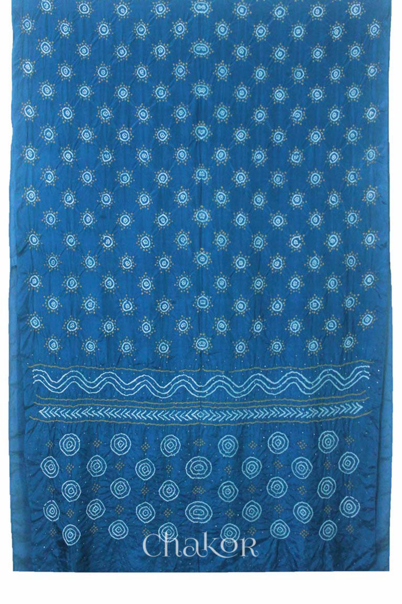 Chakor's traditional Indigo Blue bandhani embroidered mulberry silk saree.