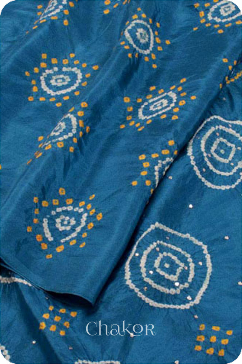 Chakor's traditional Indigo Blue bandhani embroidered mulberry silk saree.