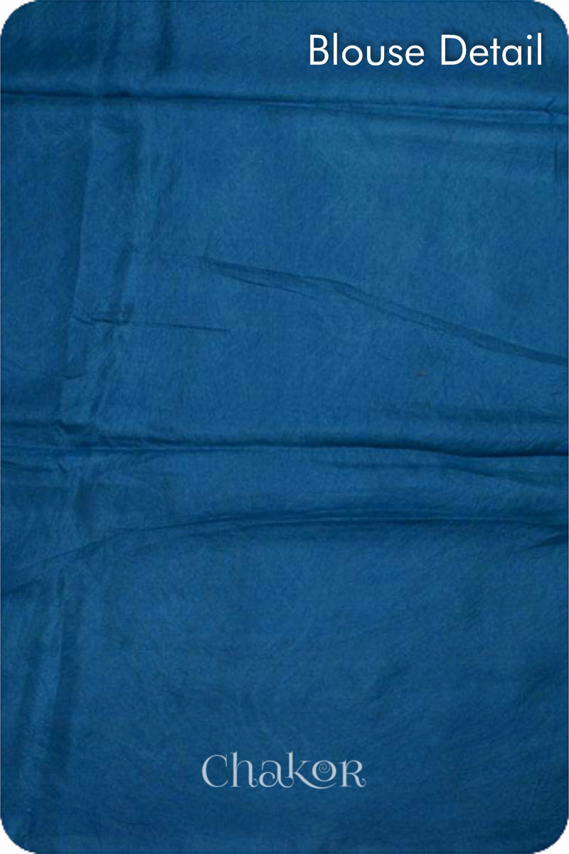 Chakor's traditional Indigo Blue bandhani embroidered mulberry silk saree.