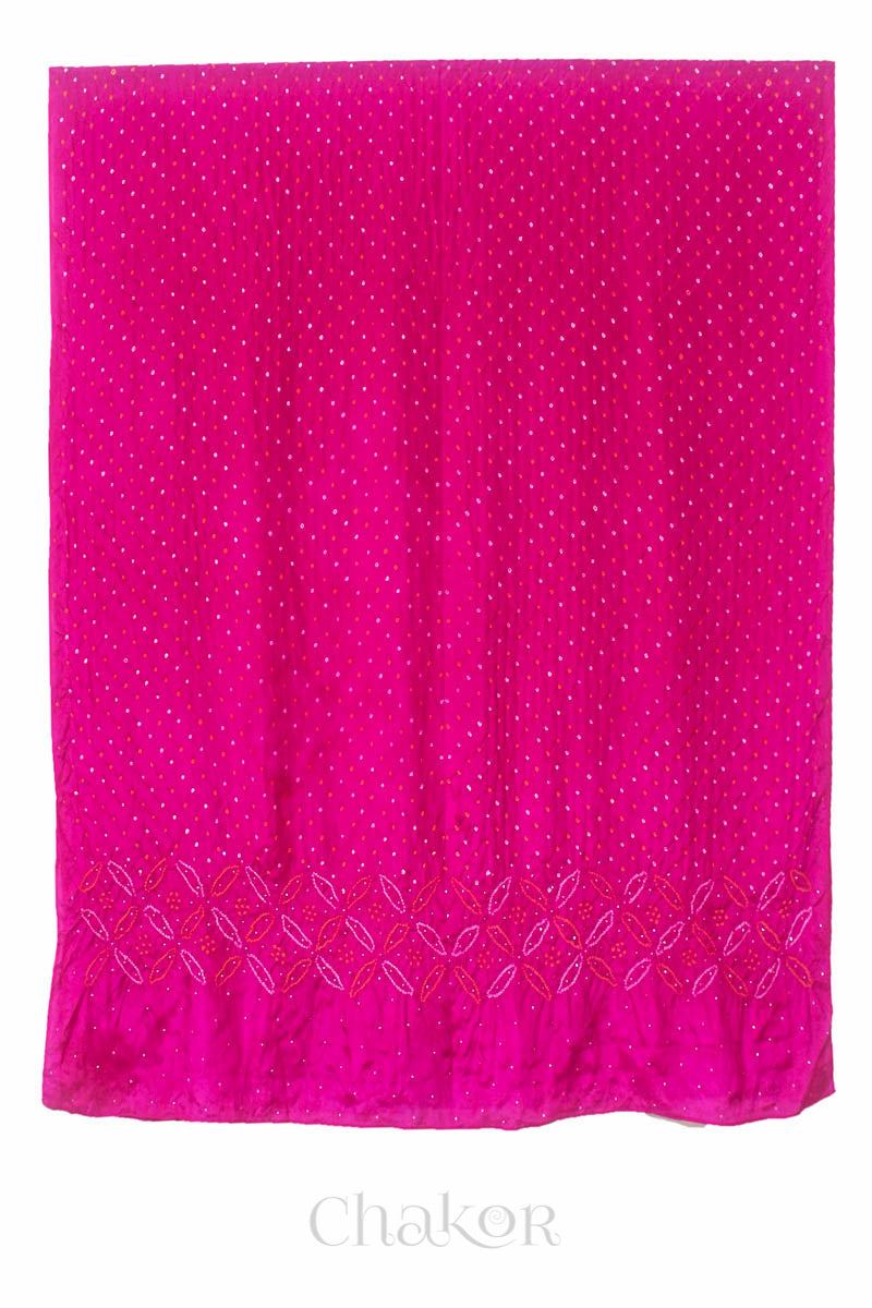 Pink Bandhani Mulberry Silk Dupatta