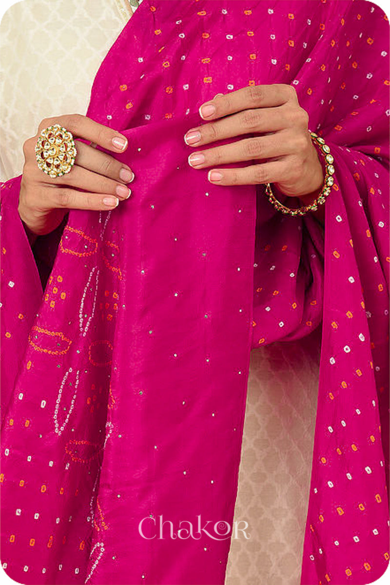 Pink Bandhani Mulberry Silk Dupatta