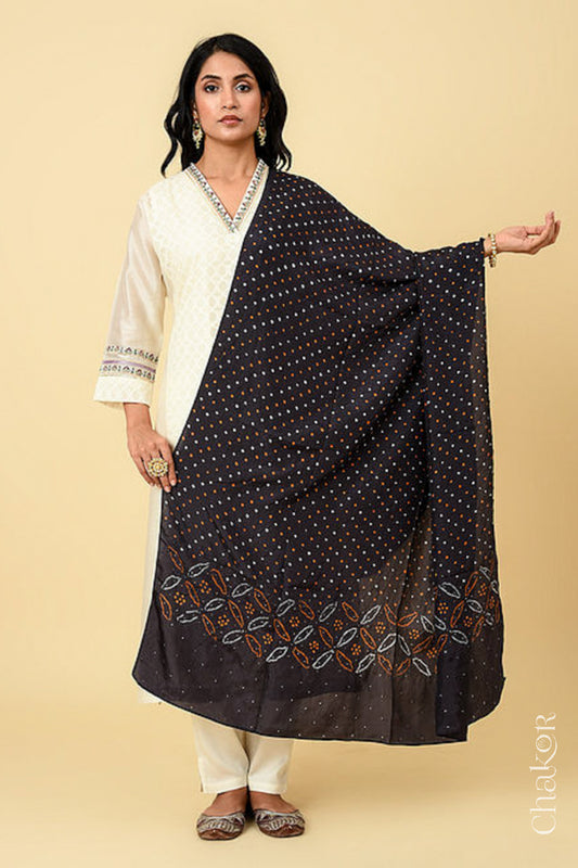 Black Bandhani Mulberry Silk Dupatta