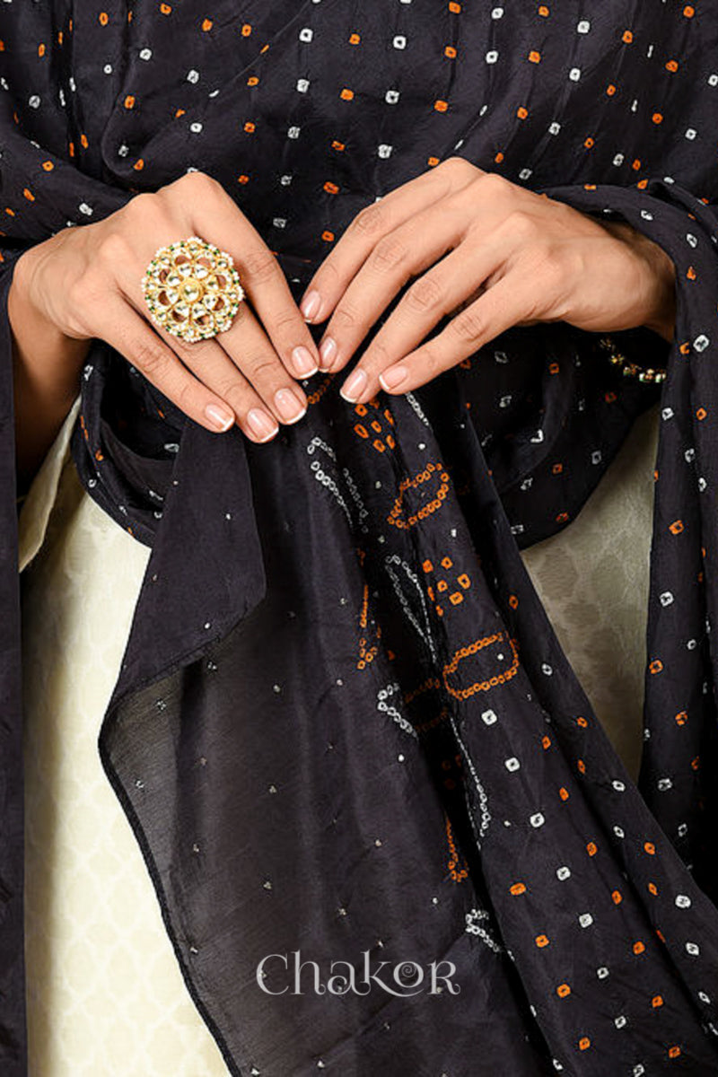 Black Bandhani Mulberry Silk Dupatta