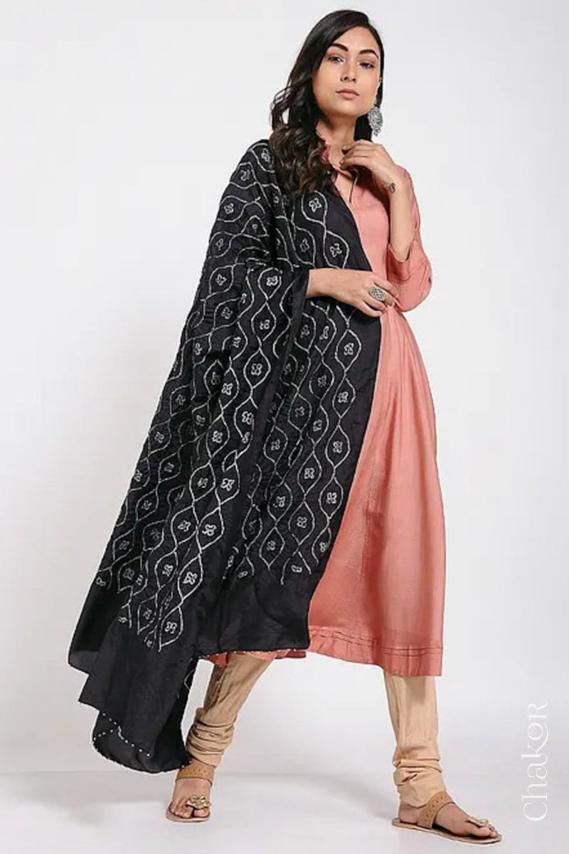 Black Bandhani Mulberry Silk Dupatta
