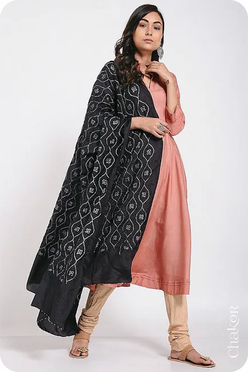 Black Bandhani Mulberry Silk Dupatta