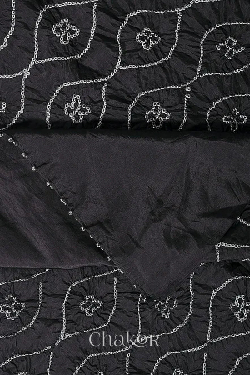 Black Bandhani Mulberry Silk Dupatta