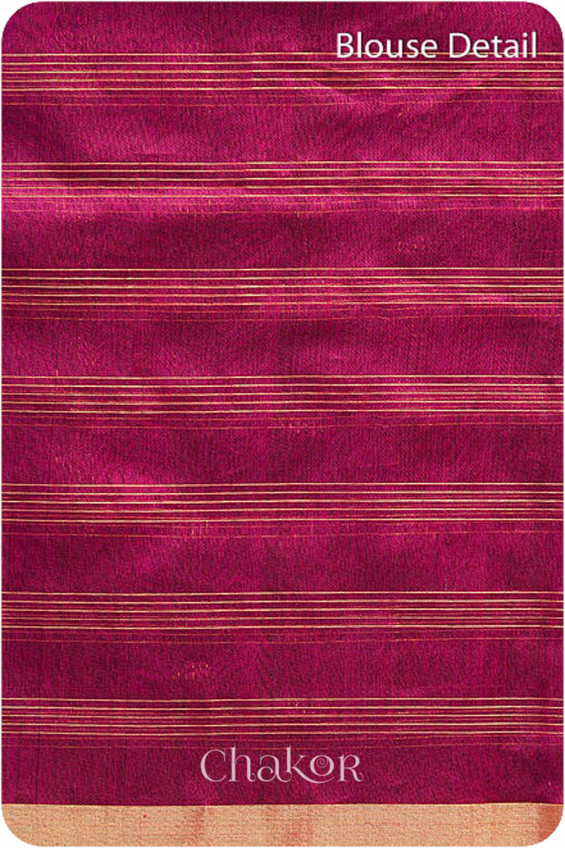 Chakor's Magenta Handloom Silk Cotton Saree with woven fine zari checks & tissue pallu.