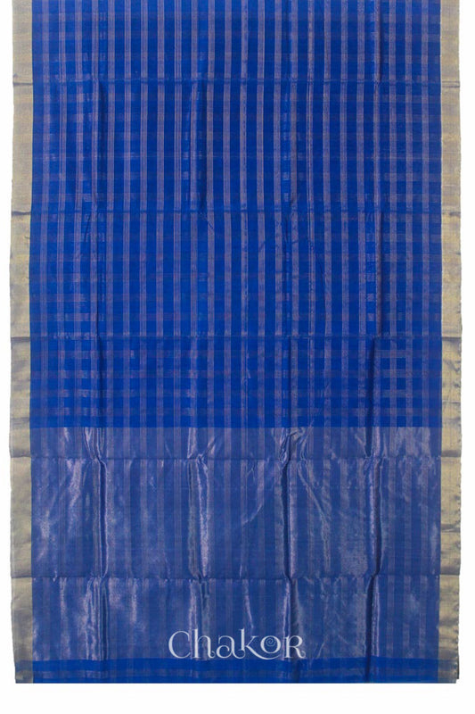 Chakor's Blue Handloom Silk Cotton Saree with woven fine zari checks & tissue pallu.