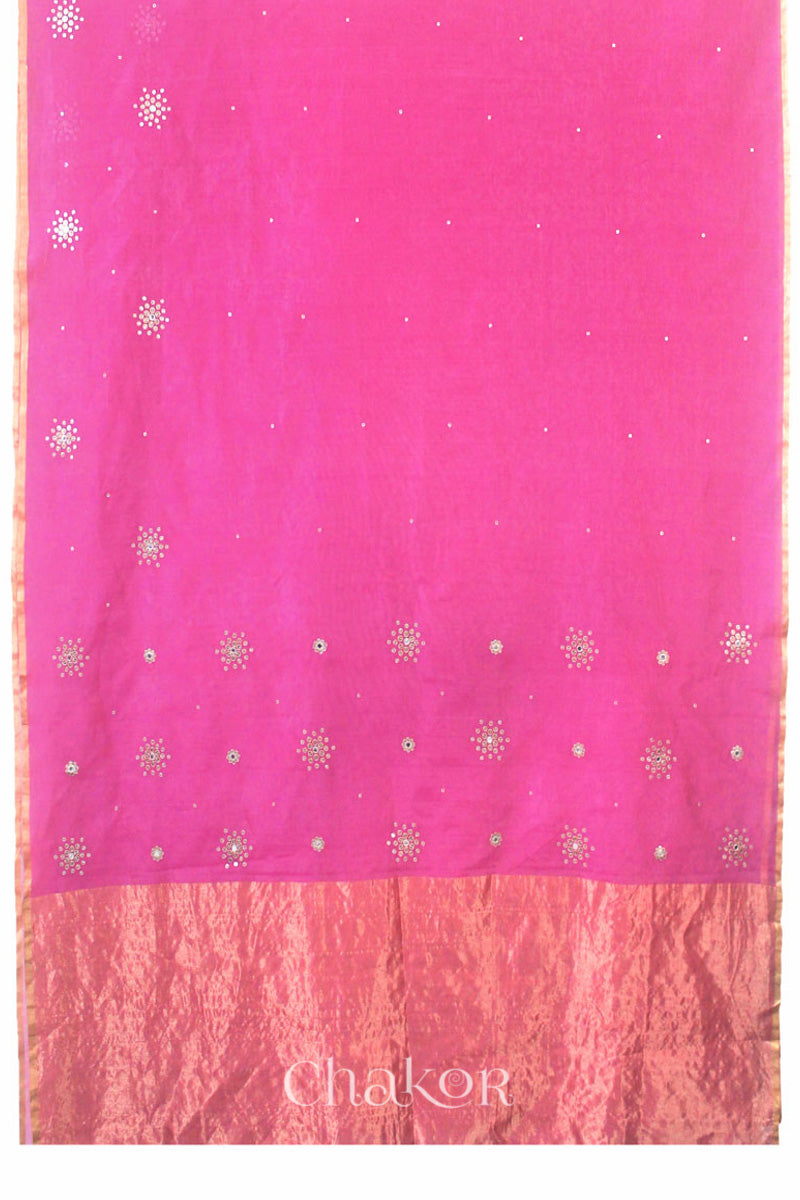 Chakor's Pink Handloom Silk Cotton Saree with woven tissue pallu & delicate sequin work buttis.