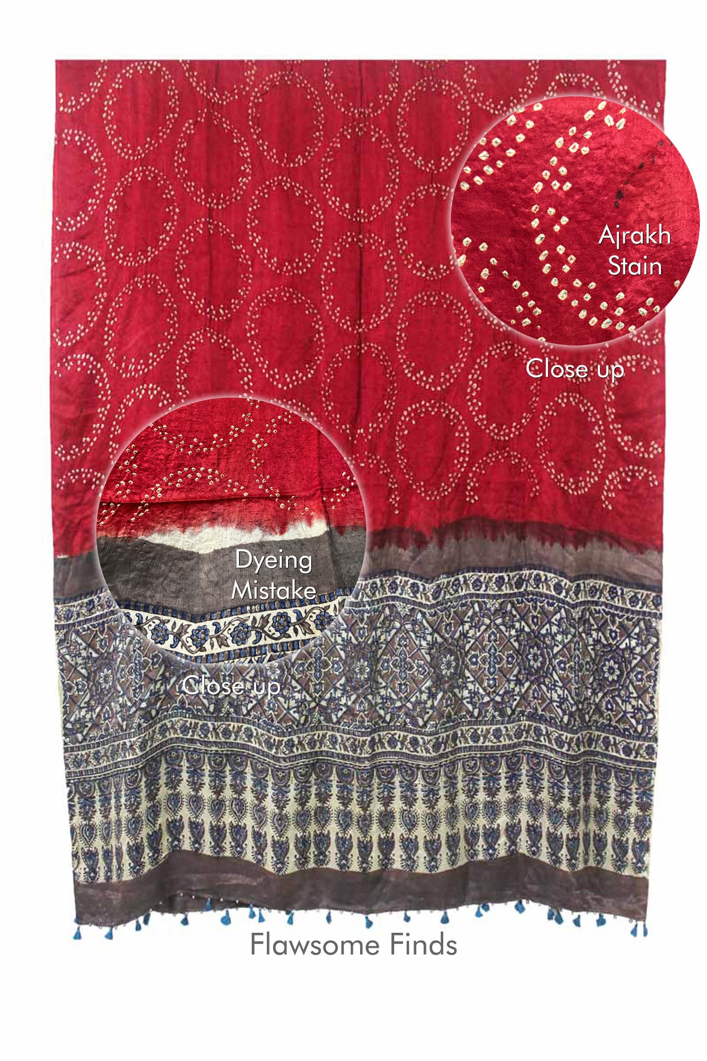 Red Brown Bandhani Ajrakh Silk Dupatta